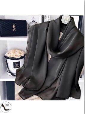 BLACK 100% SILK SATIN Large Shawl Scarf Wedding Bridesmaid CoverUp Evening Wrap